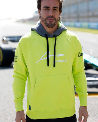 Aston Martin Cognizant F1 Kimoa Fernando Alonso Men's Lifestyle Hoodie- Lime - Rustle Racewears